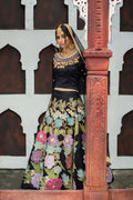 Siyah embellished organza floral lehnga with silk choli and dupatta