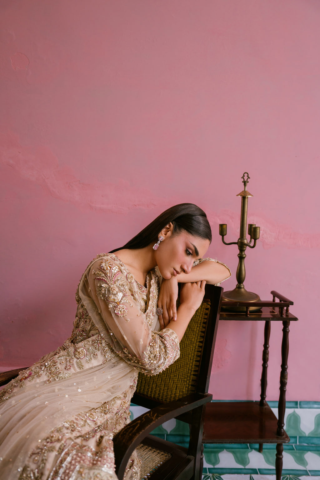 Saaz soft gold net dress with hand embellishment