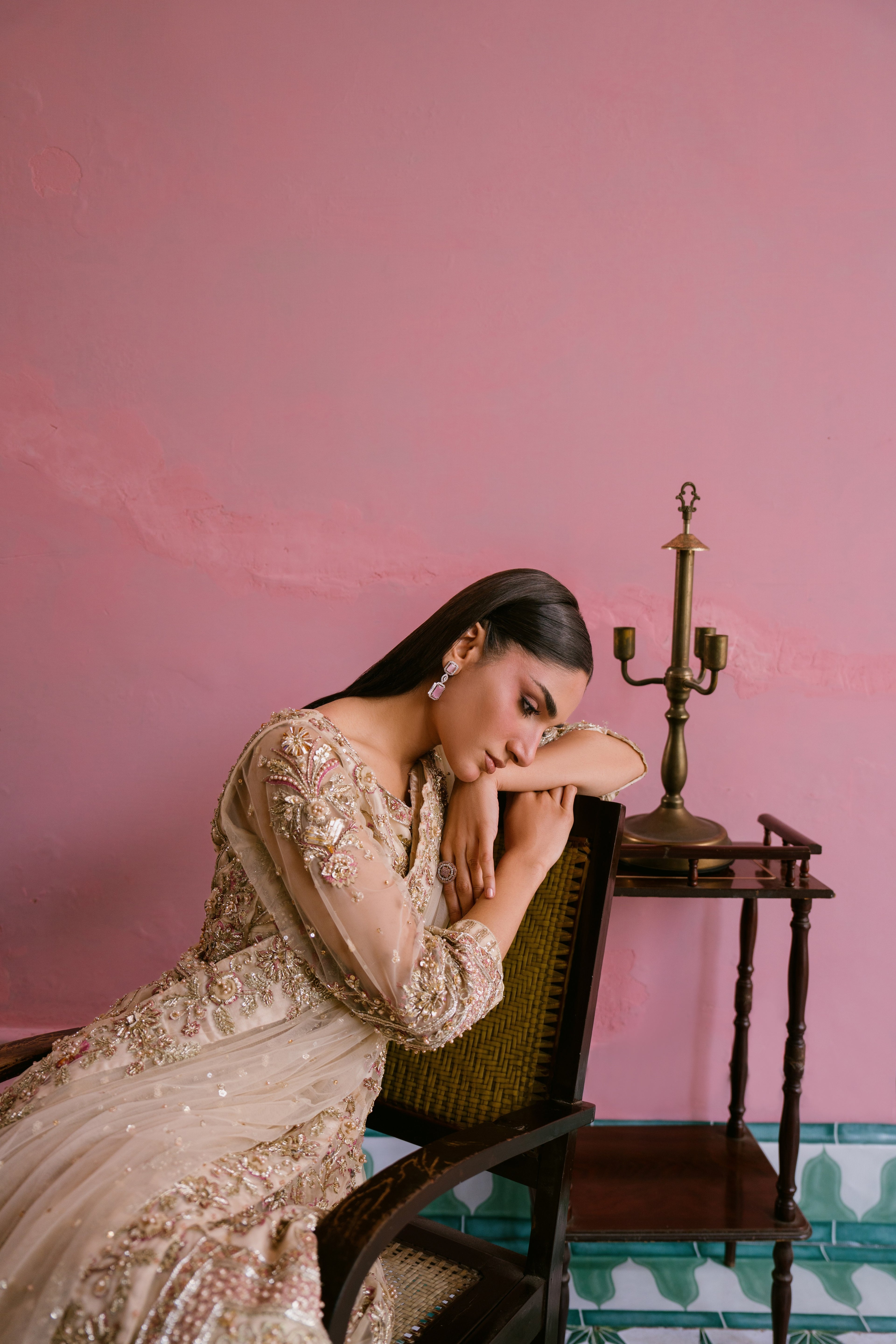 Saaz soft gold net dress with hand embellishment