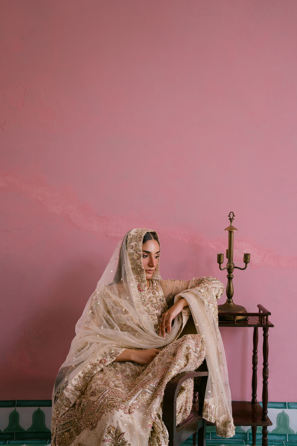 Saaz soft gold net dress with hand embellishment