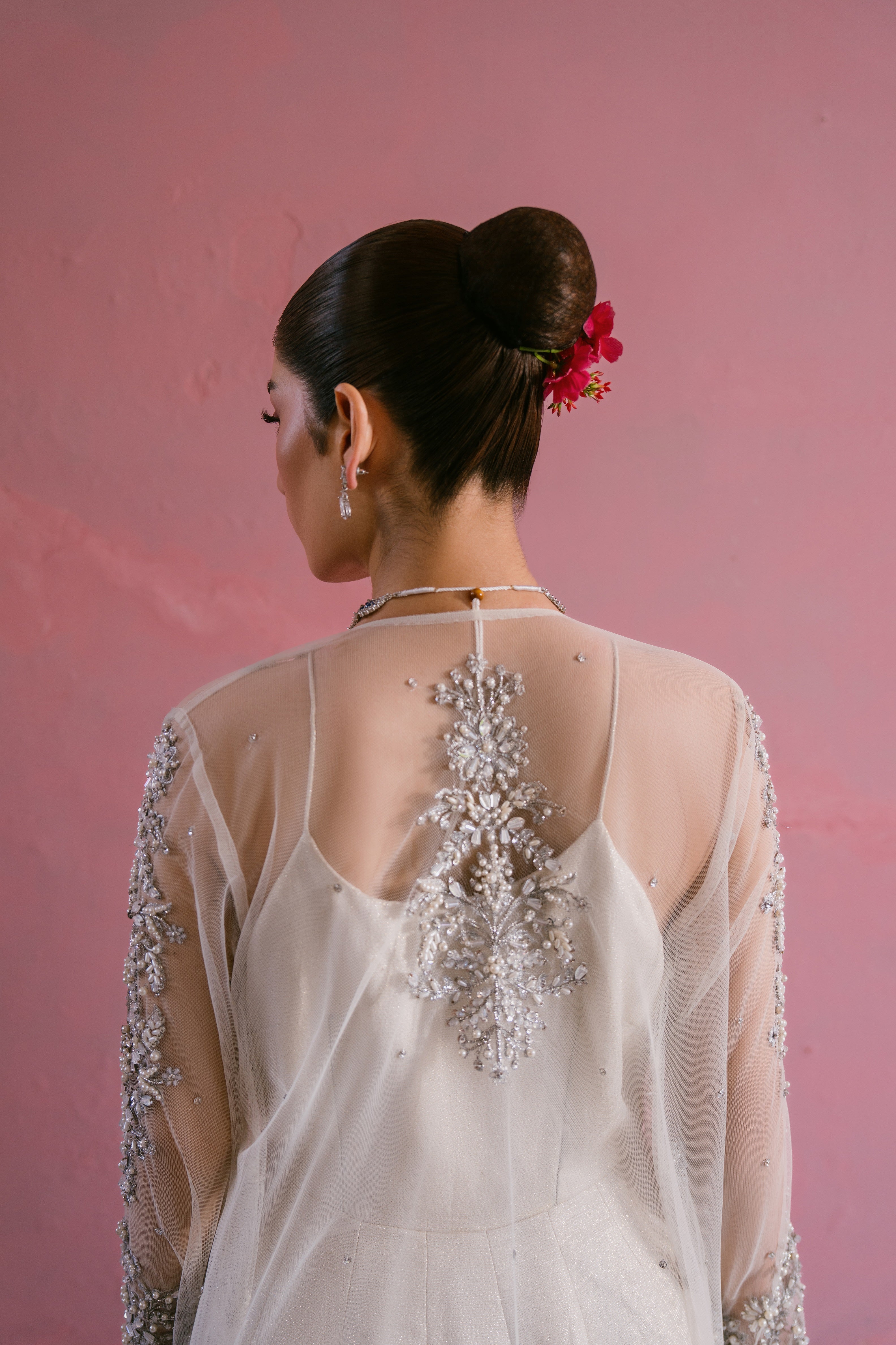 Seher ivory shimmer silk pishwas with embellished net gown