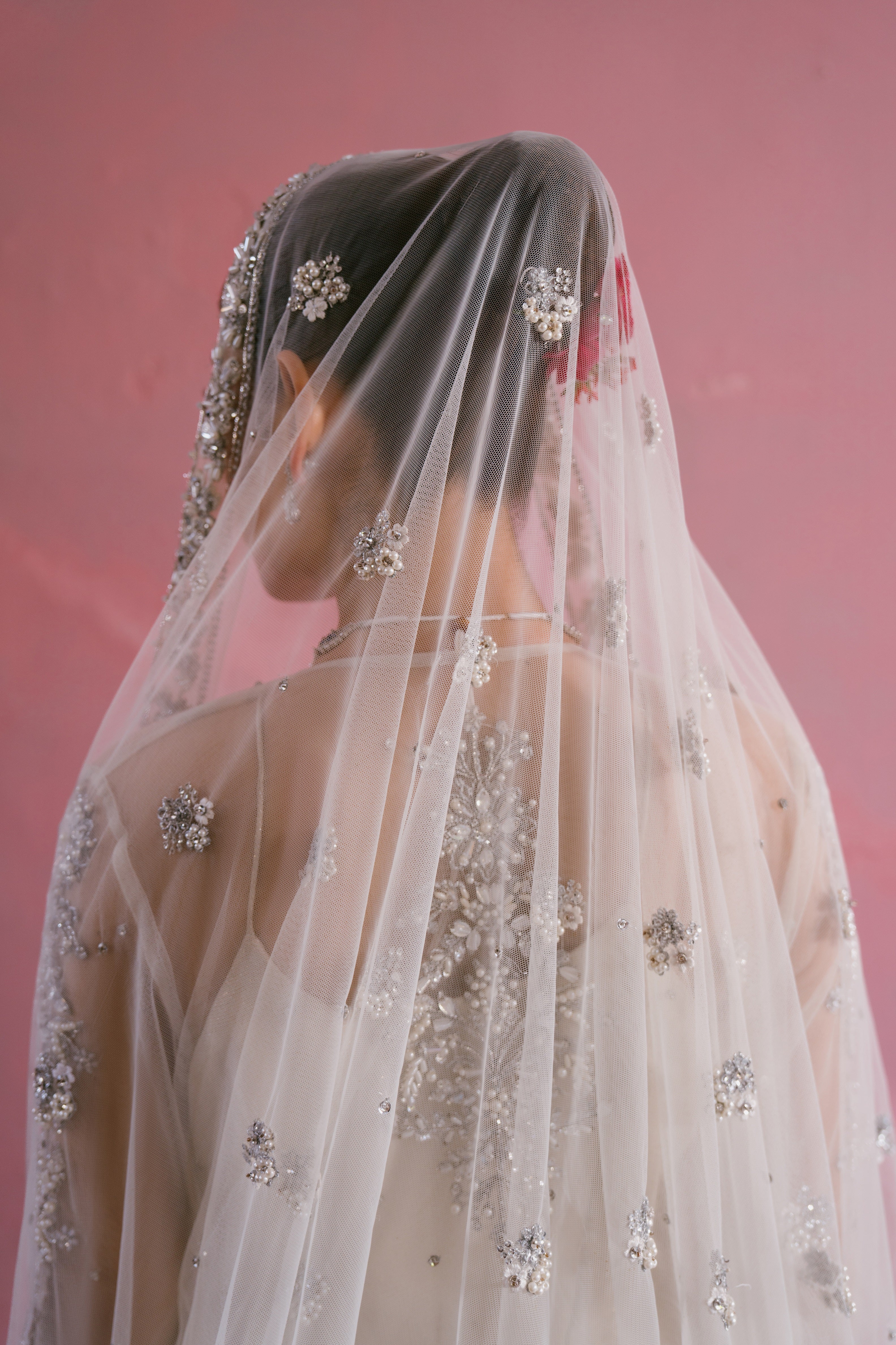 Seher ivory shimmer silk pishwas with embellished net gown