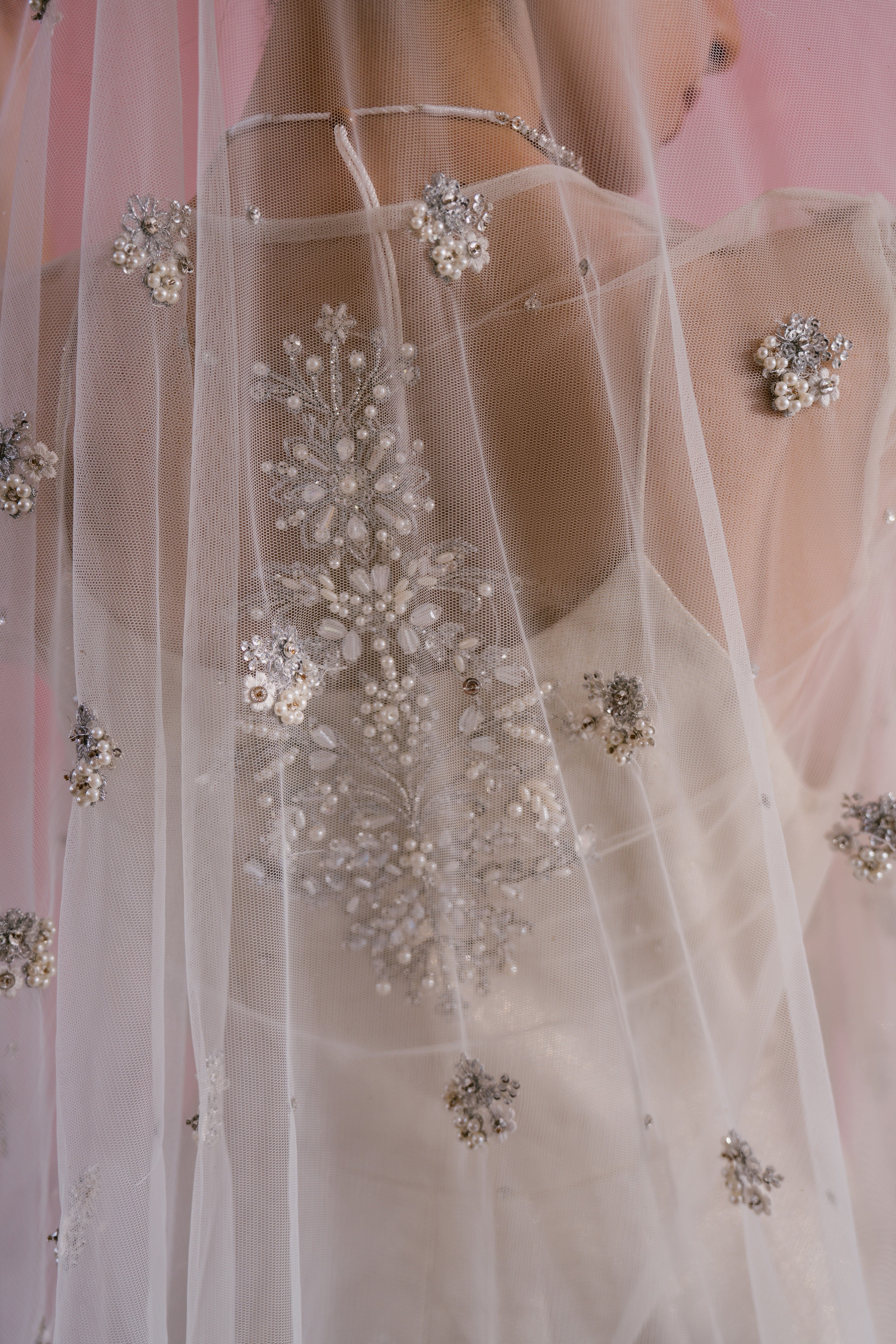 Seher ivory shimmer silk pishwas with embellished net gown