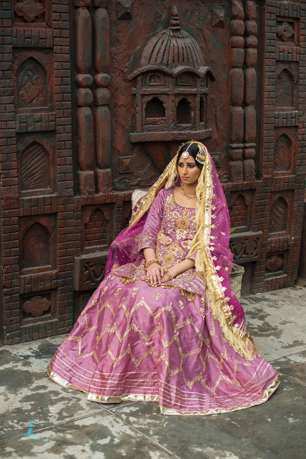 Gulaabi lavender pink embellished shirt with flared lehnga and gota lappa work