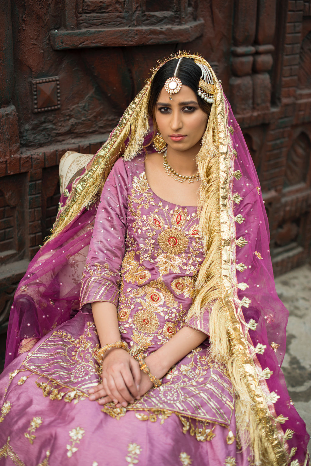 Gulaabi lavender pink embellished shirt with flared lehnga and gota lappa work