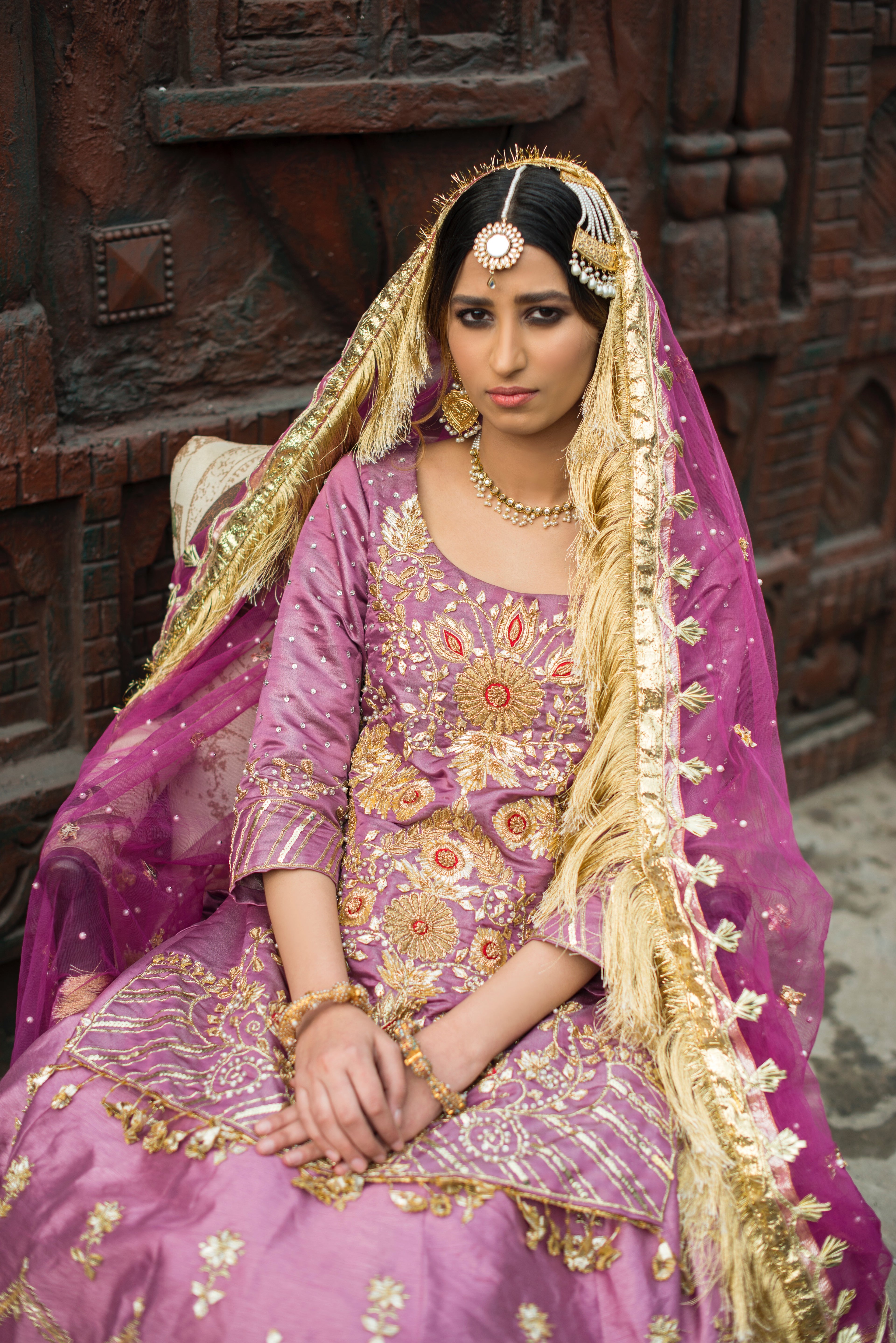 Gulaabi lavender pink embellished shirt with flared lehnga and gota lappa work