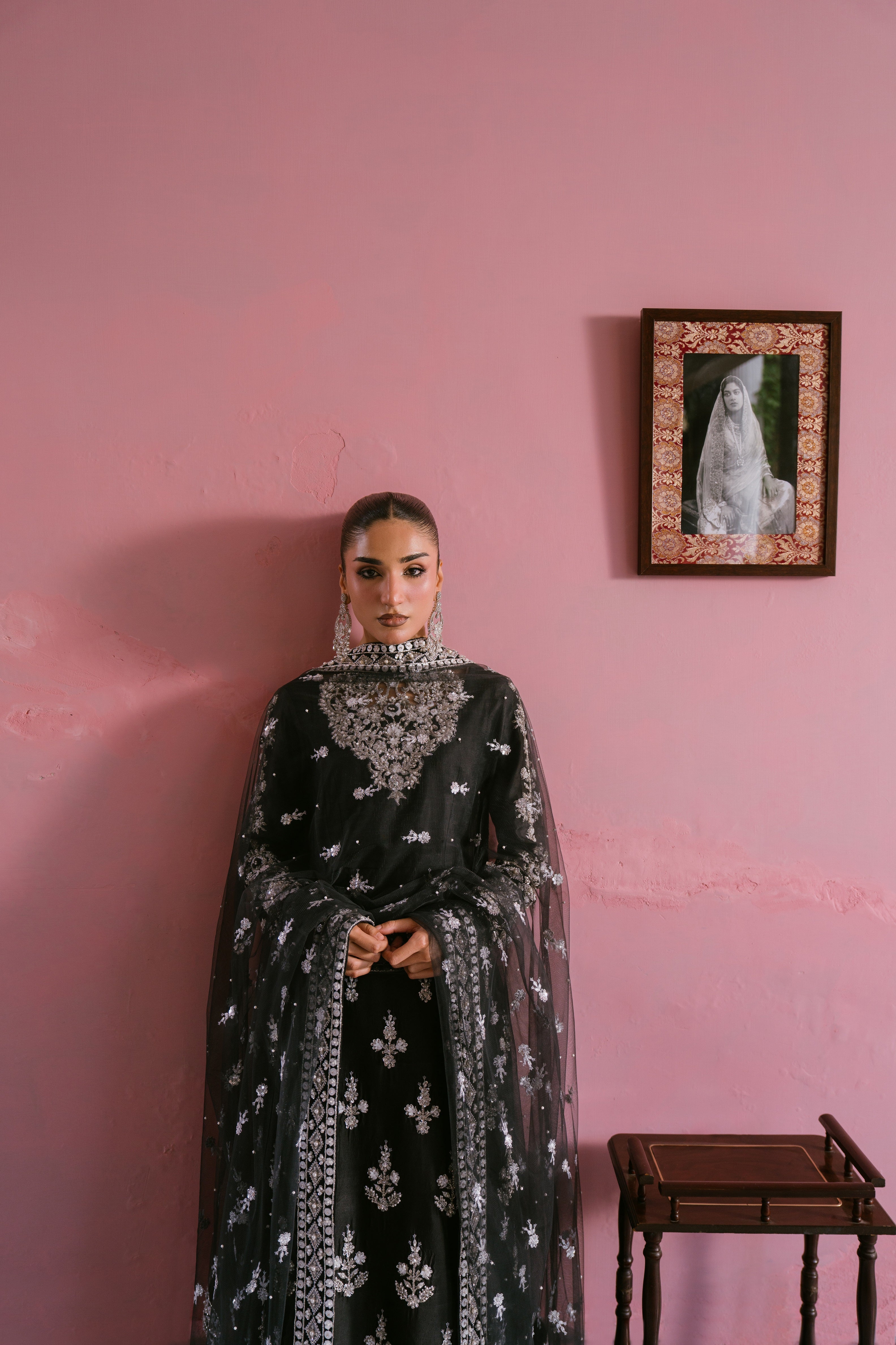 Raat black fused silk traditional dress with hand embellishment