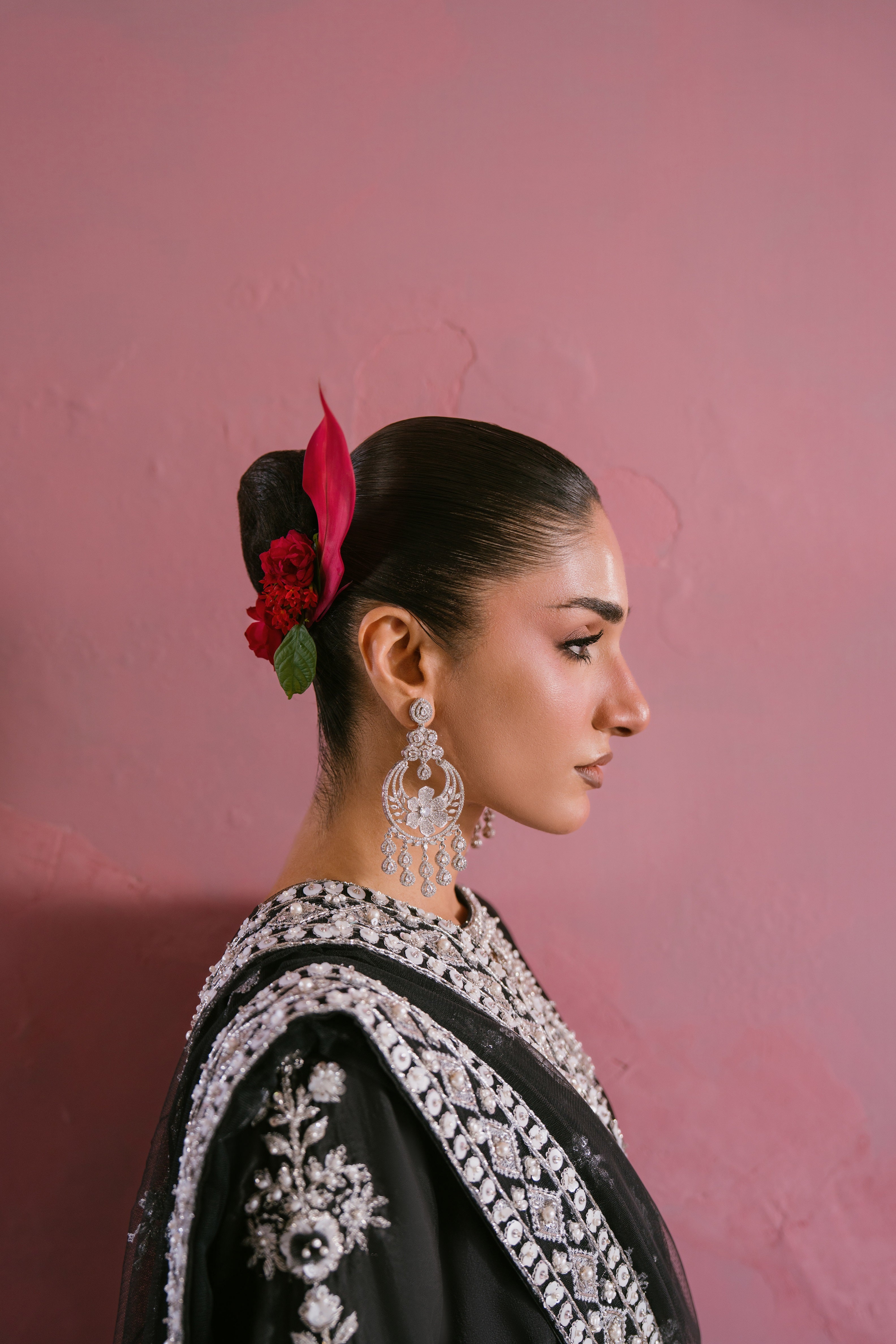 Raat black fused silk traditional dress with hand embellishment