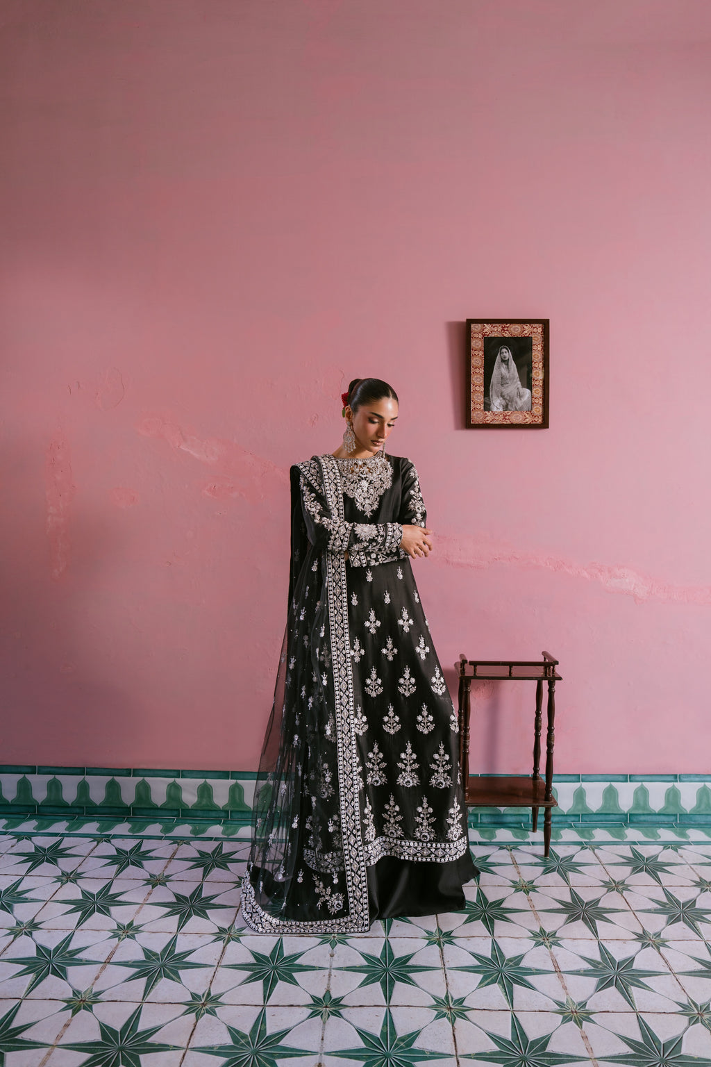 Raat black fused silk traditional dress with hand embellishment