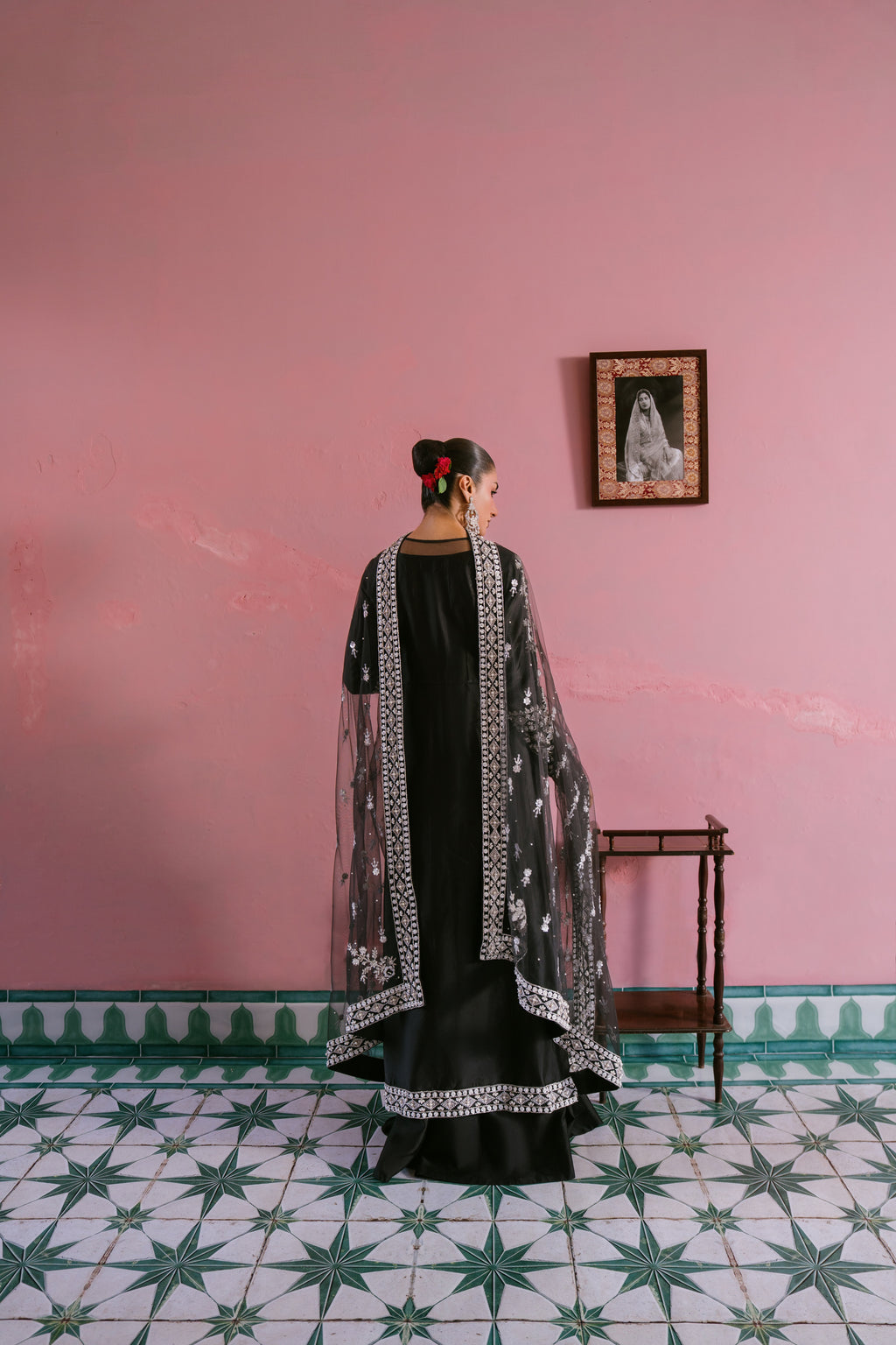 Raat black fused silk traditional dress with hand embellishment