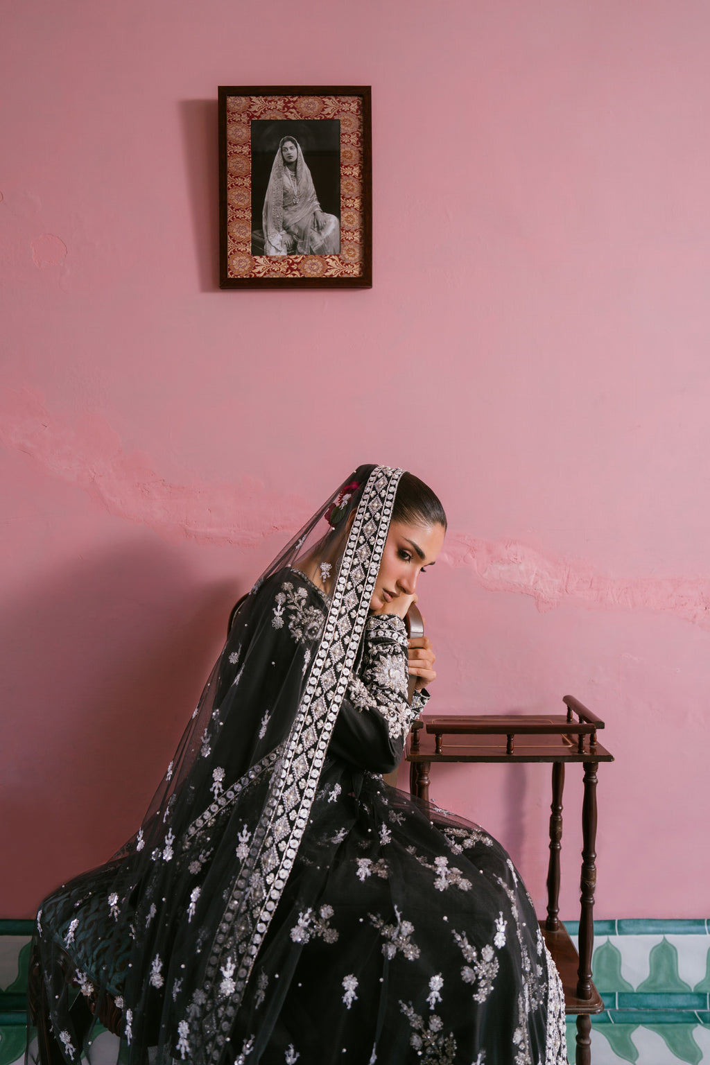 Raat black fused silk traditional dress with hand embellishment