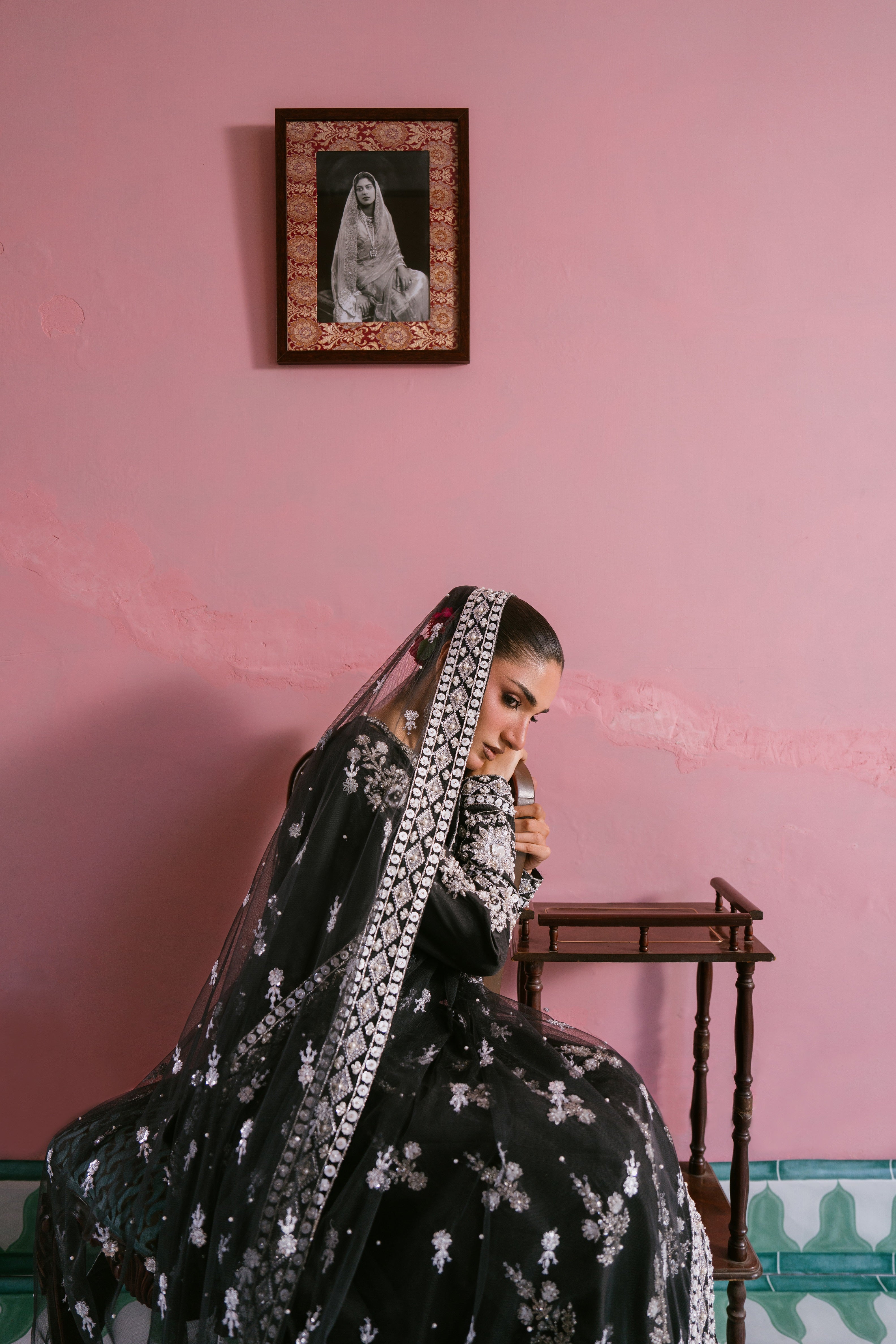 Raat black fused silk traditional dress with hand embellishment