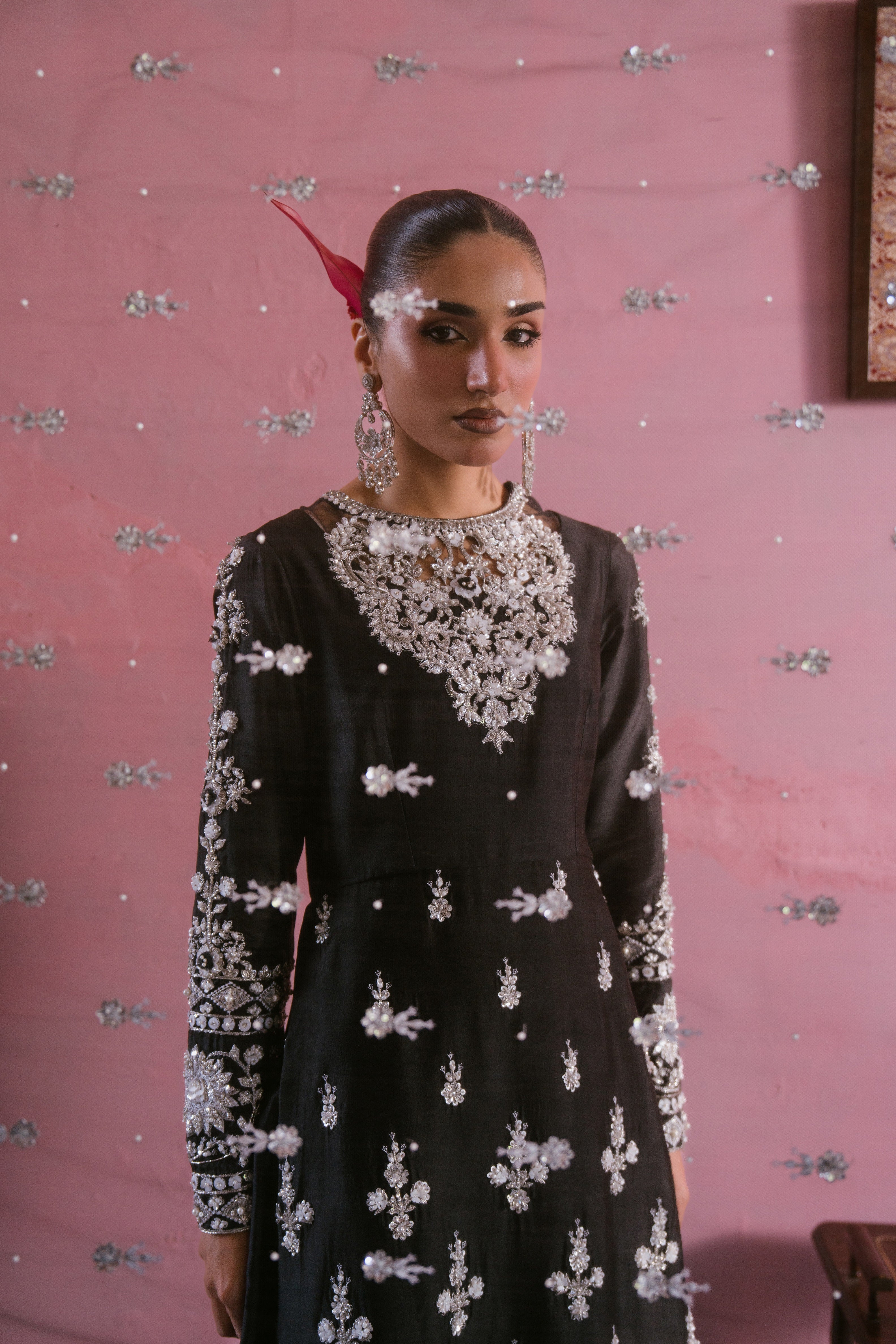 Raat black fused silk traditional dress with hand embellishment