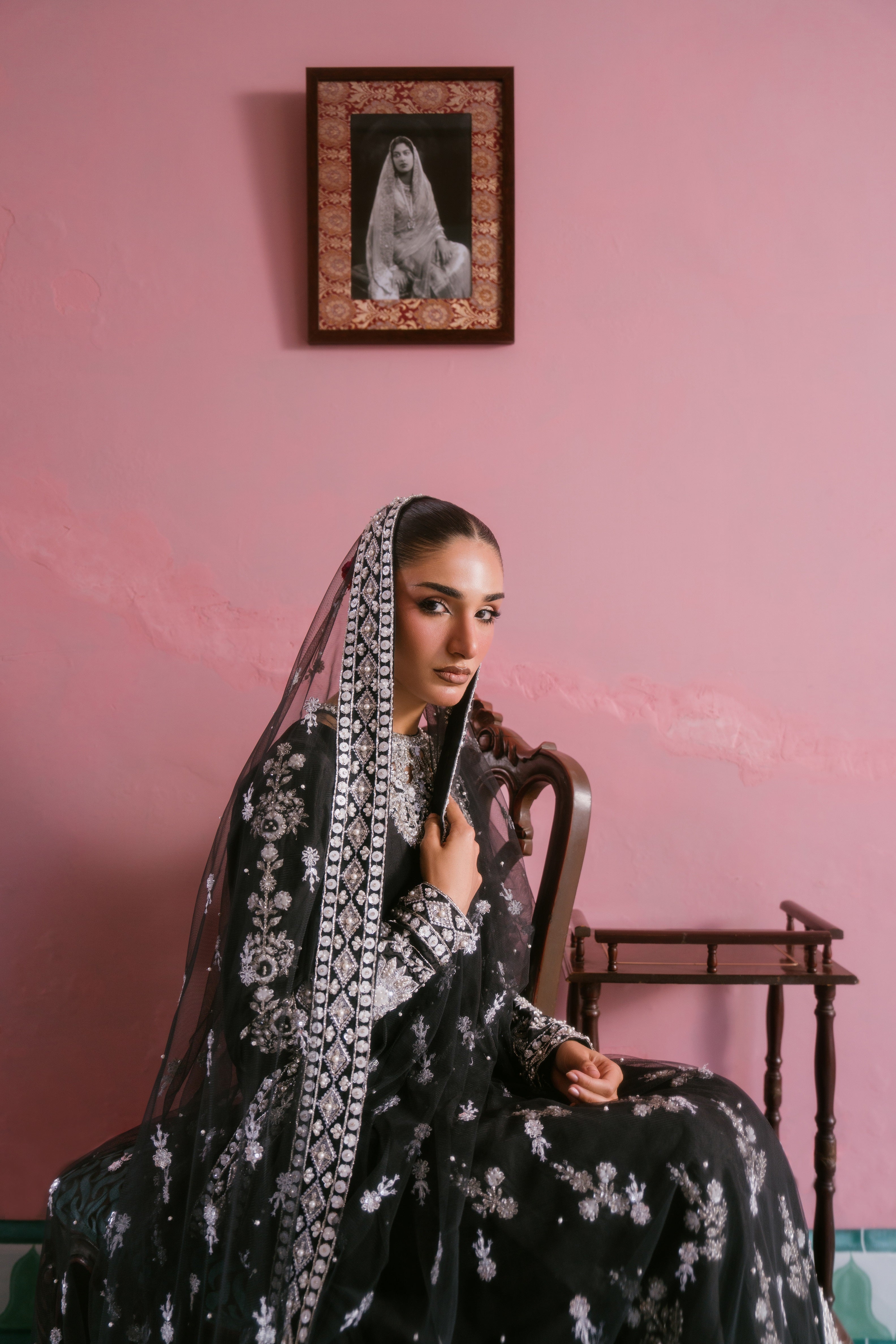 Raat black fused silk traditional dress with hand embellishment
