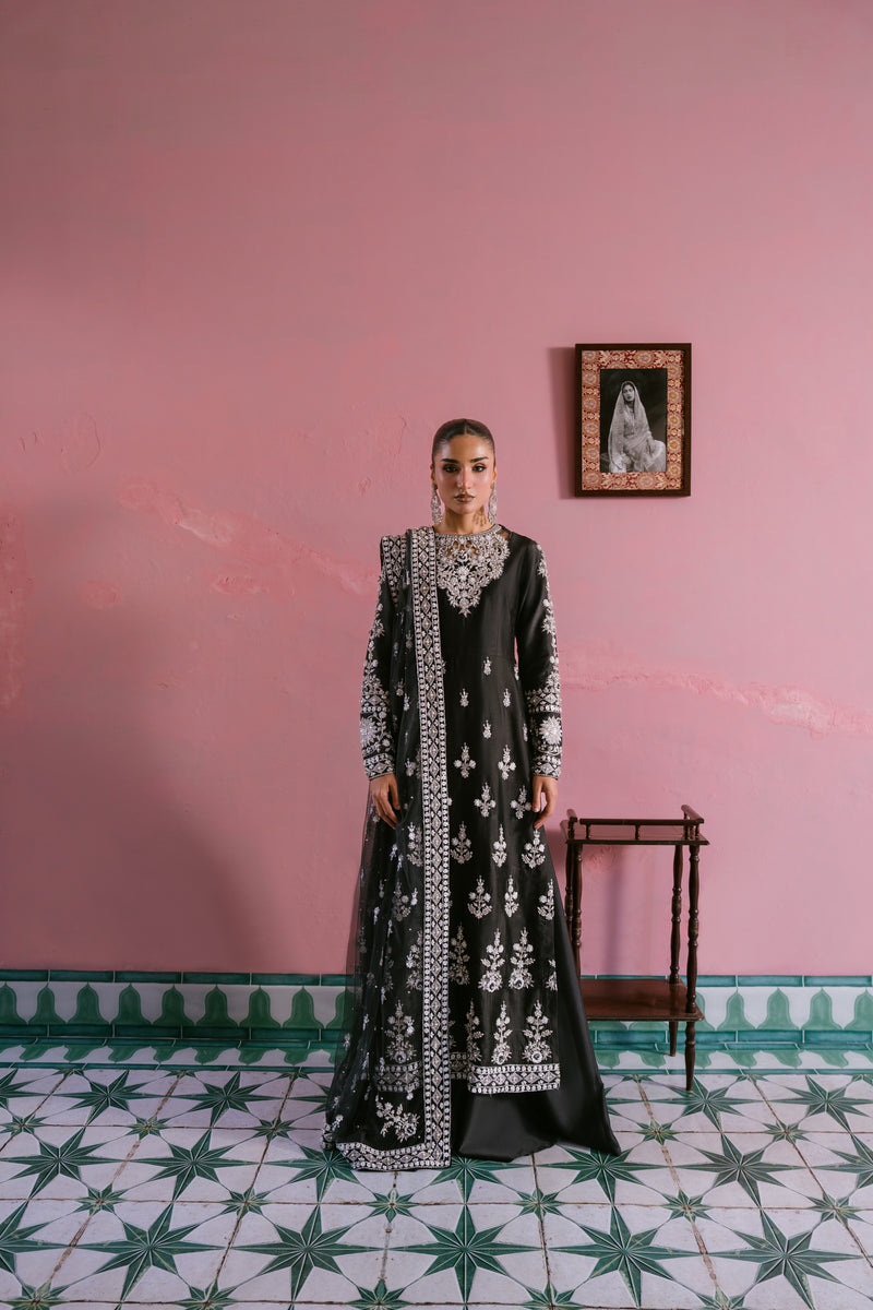 Raat black fused silk traditional dress with hand embellishment
